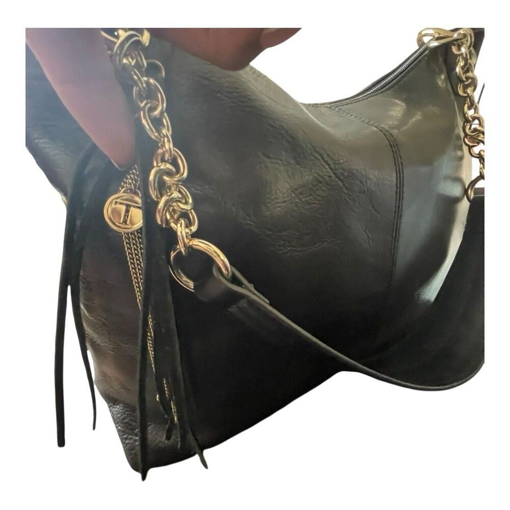 Tignanello Black Leather Shoulder Bucket Bag 12.5”{L}X9.5{H}X4.5”{W} Purse Work - Picture 6 of 13